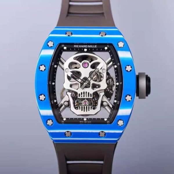 RM 52-01 Skull Black Dial Blue Bezel Black Rubber Strap JB Tourbillon