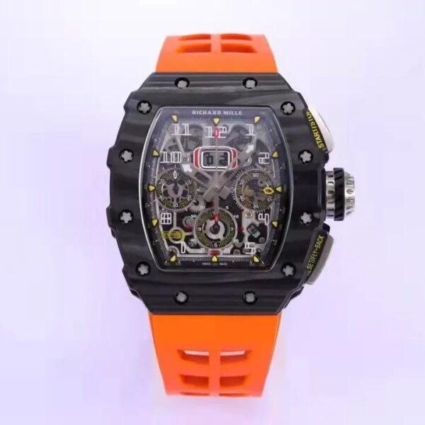 RM 11-03 Skeleton Dial Black Bezel Orange Rubber Strap KV 7750